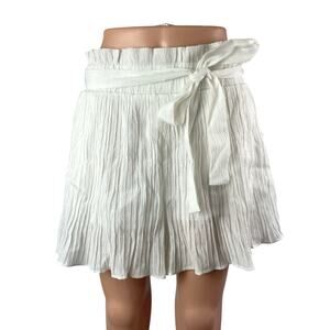 Lulus Womens White Shirred Ruffled Tie Waist High Rise Mini A-Line Skort Skirt L